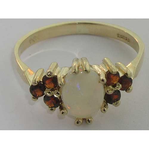 9ct Gold Fiery Opal & Garnet Ring