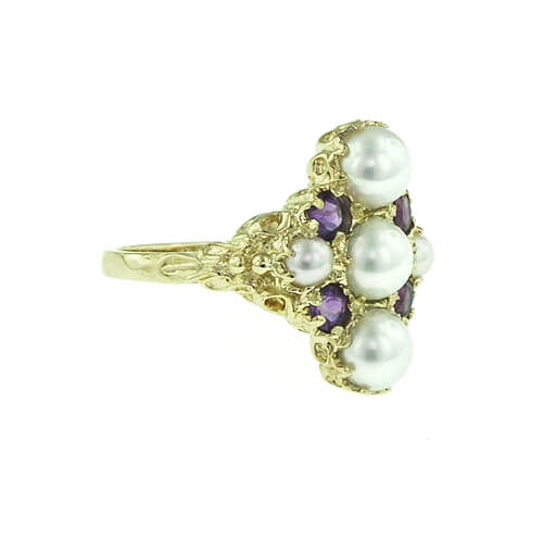 9ct Gold Large lustrous Pearl & Amethyst RingFree P&P