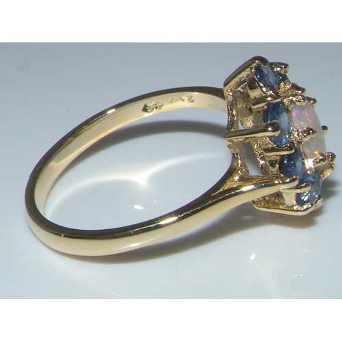 9ct Yellow Gold Ladies Marquise Opal & Sapphire Cluster Ring