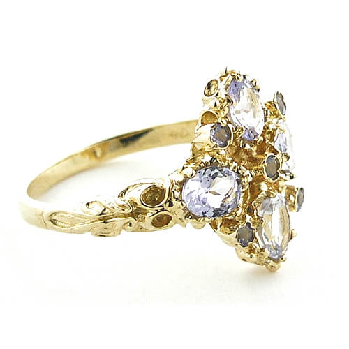9ct Gold 9 Stone Tanzanite RingFree P&P