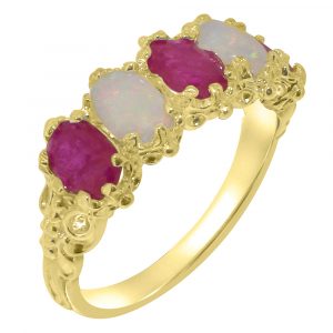 Yellow Gold Natural Ruby & Opal Womens Eternity Ring