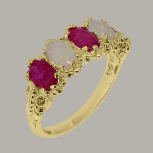 Yellow Gold Natural Ruby & Opal Womens Eternity Ring