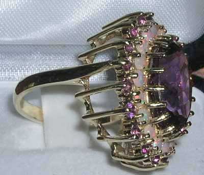 Impressive 9ct Gold Amethyst & Opal Cluster Ring