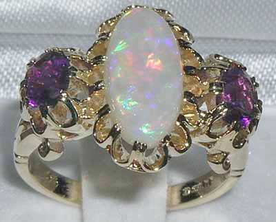 9ct Gold Elongated Fiery Opal & Amethyst Ring