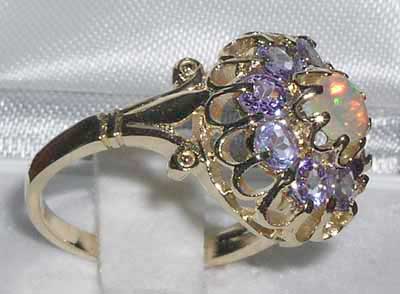 9ct Gold Opal & Tanzanite Cluster Ring