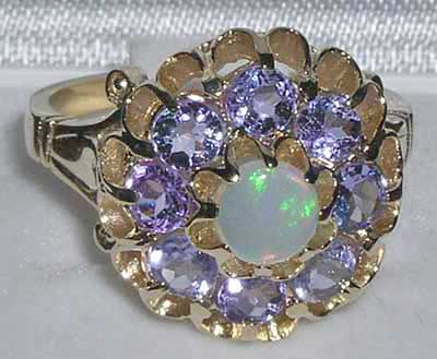 9ct Gold Opal & Tanzanite Cluster Ring