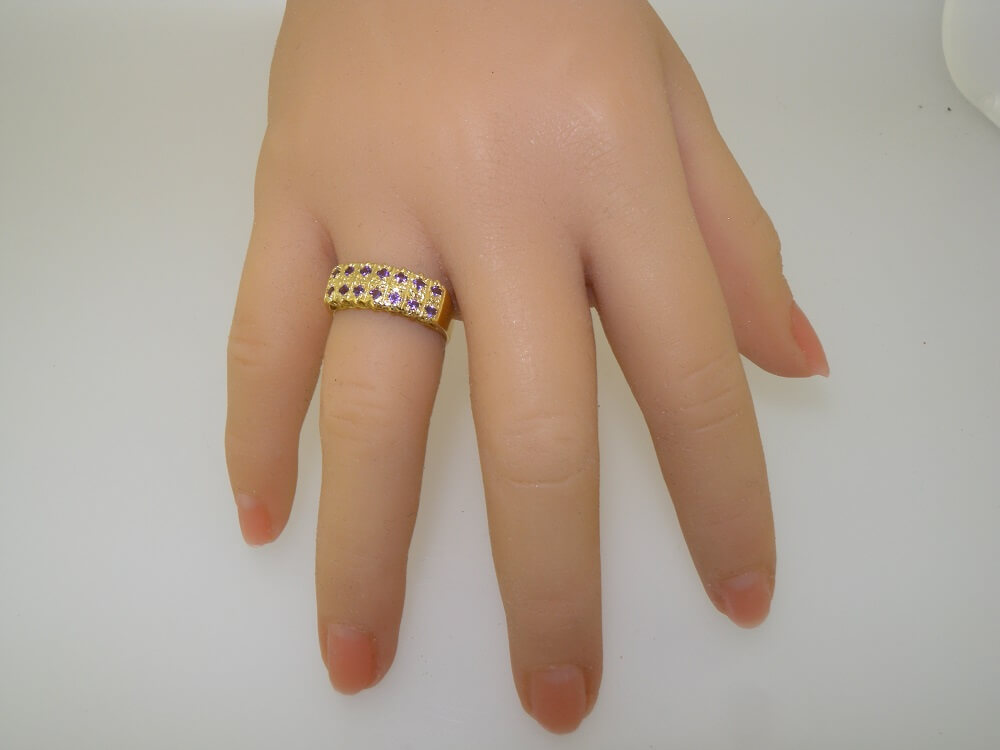 2612.1.18Y on hand gold amethyst double row eternity ring on hand