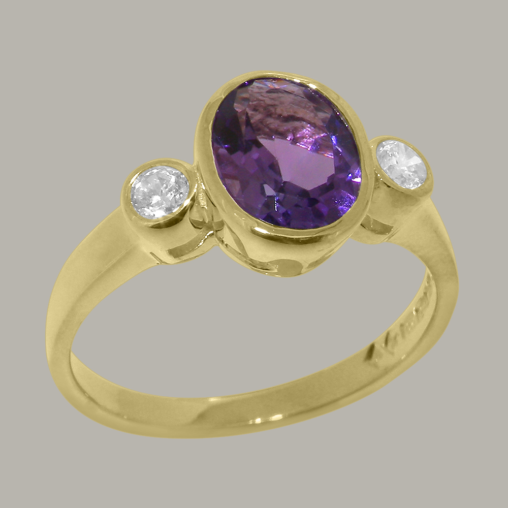4013.1.27_1.jpg Solid Yellow Gold Natural Amethyst & Cubic Zirconia Womens Trilogy Ring