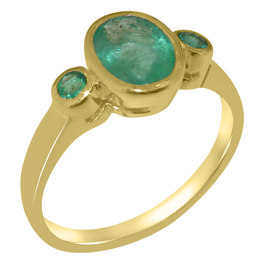 4013.9.jpg Solid Yellow Gold Natural Emerald Womens Trilogy Ring