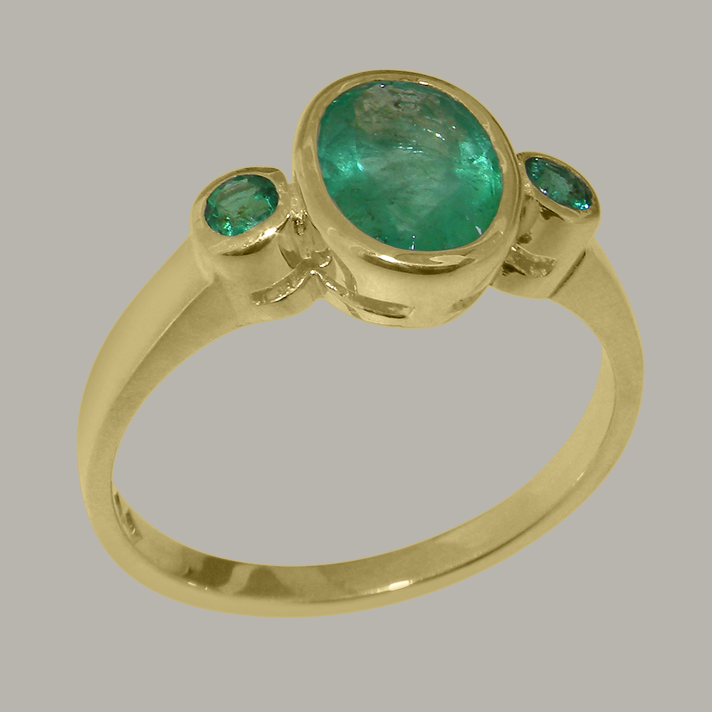4013.9_1.jpg Solid Yellow Gold Natural Emerald Womens Trilogy Ring