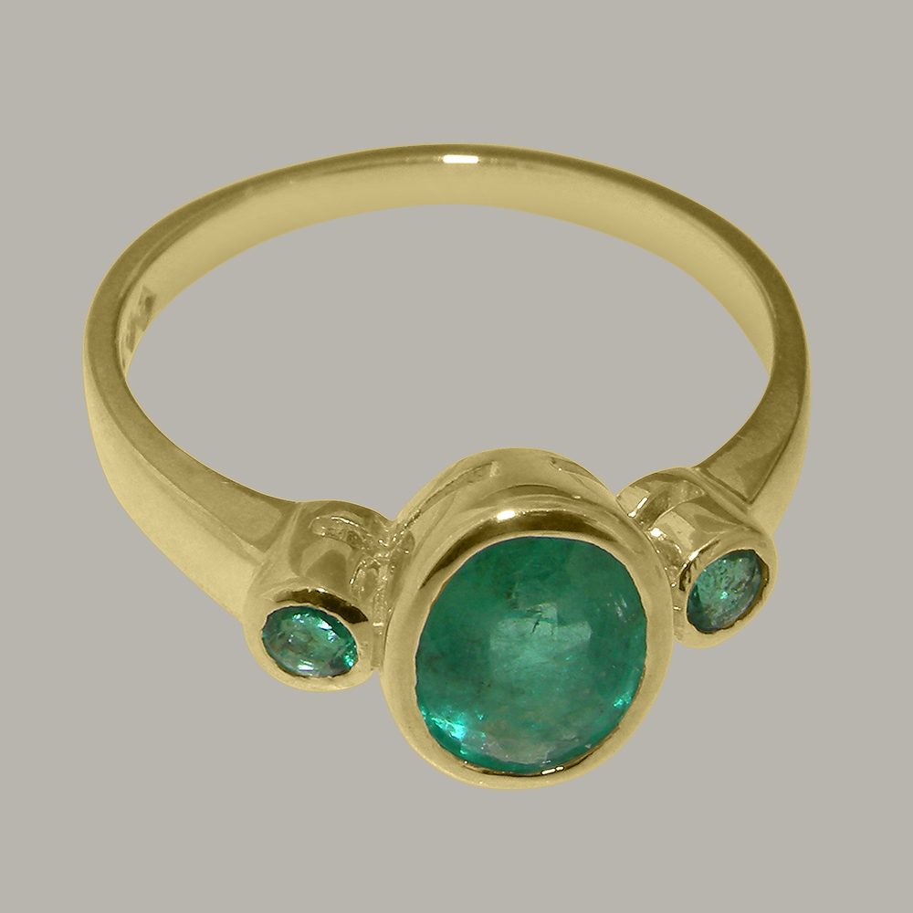 4013.9_4.jpg Solid Yellow Gold Natural Emerald Womens Trilogy Ring