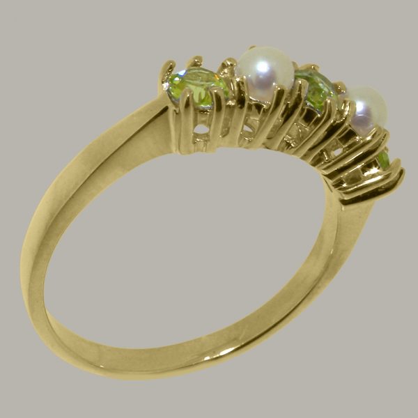 Yellow Gold Natural Peridot & Cultured Pearl Womens Eternity Ring