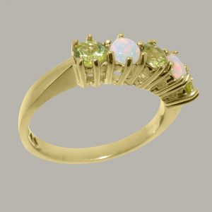 Yellow Gold Natural Peridot & Opal Womens Eternity Ring