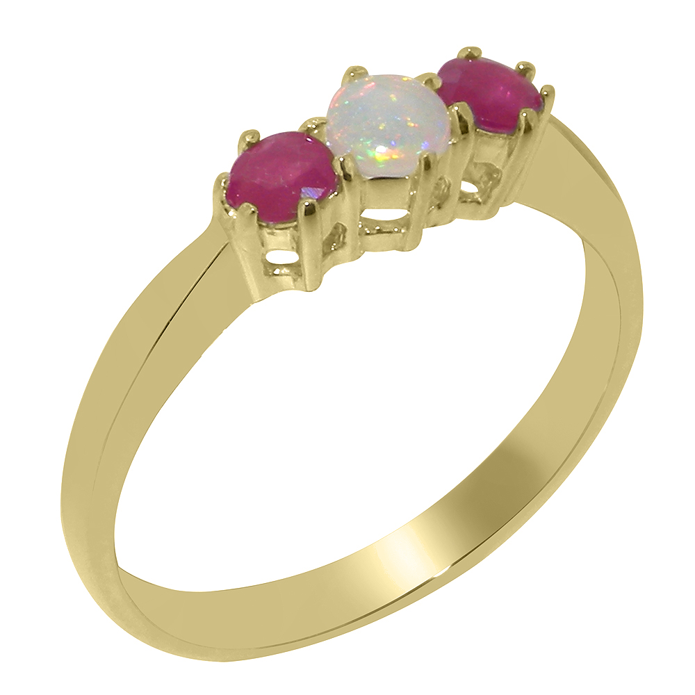 4065.4.10.jpg Yellow Gold Natural Opal & Ruby Womens Trilogy Ring