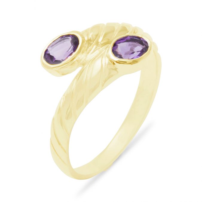 Yellow Gold Natural Amethyst Womens Band Ring