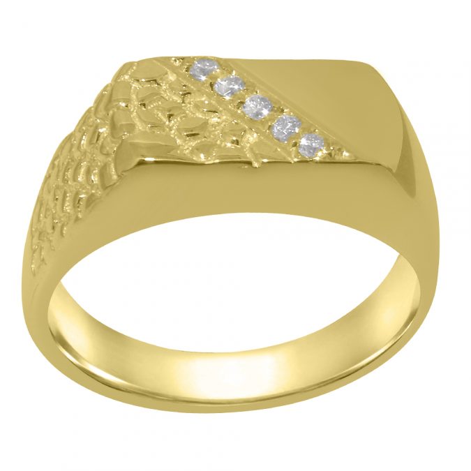 Solid Yellow Gold Natural Diamond Mens band Ring