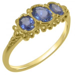 Solid Yellow Gold Natural Sapphire Womens Trilogy Ring