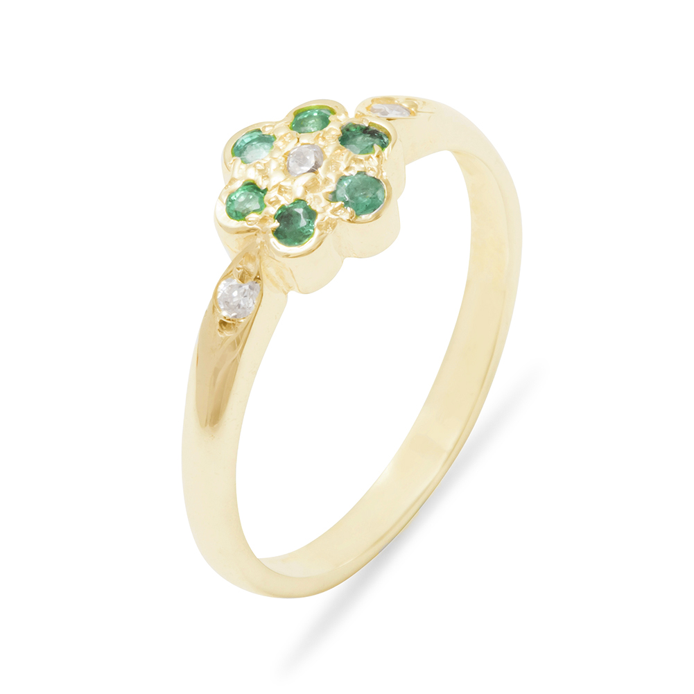 d105.27.9_0.jpg Yellow Gold Cubic Zirconia & Emerald Womens Cluster Ring