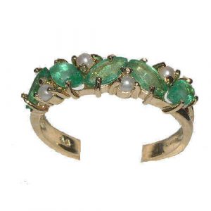 9ct Yellow Gold Ladies Emerald & Pearl Anniversary Eternity Ring