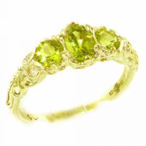 Ladies Solid 9ct Gold Natural Peridot English Victorian Trilogy Ring