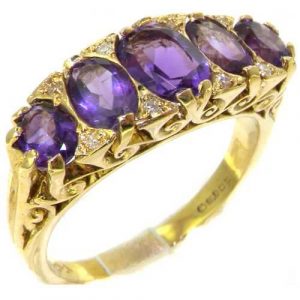 9ct Gold Vibrant Amethyst & Diamond Ring