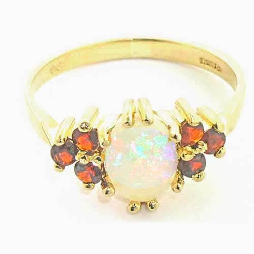 9ct Gold Fiery Opal & Garnet Ring 9ct Gold Fiery Opal & Garnet Ring