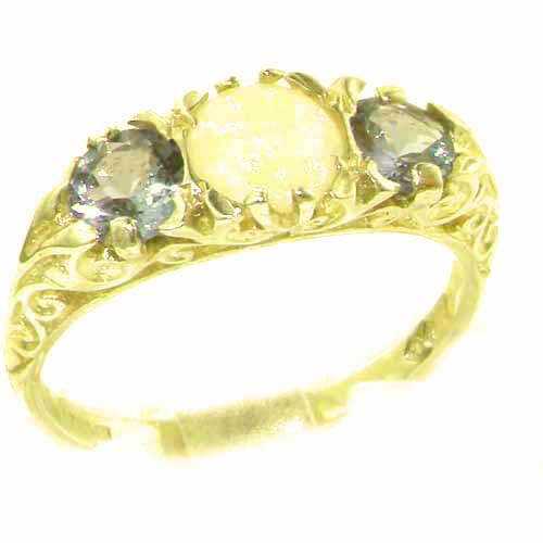 Luxury Ladies Solid 9ct Gold Natural Opal & Tanzanite Victorian Trilogy Ring Luxury Ladies Solid 9ct Gold Natural Opal & Tanzanite Victorian Trilogy Ring
