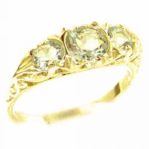 Luxury Ladies Solid 9ct Gold Natural Aquamarine Victorian Trilogy Ring