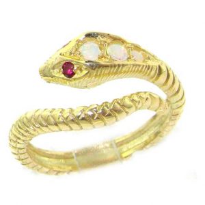 9ct Gold Opal & Ruby Snake Ring