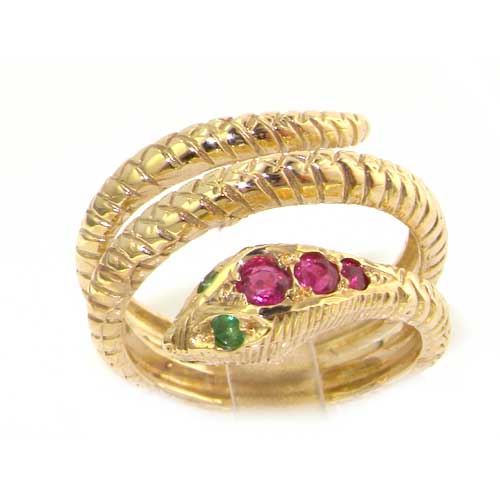 18ct Gold Ruby & Emerald Snake Ring