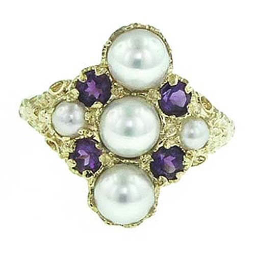 <b>9ct Gold Large lustrous Pearl & Amethyst Ring<p>Free P&P 9ct Gold Large lustrous Pearl & Amethyst RingFree P&P