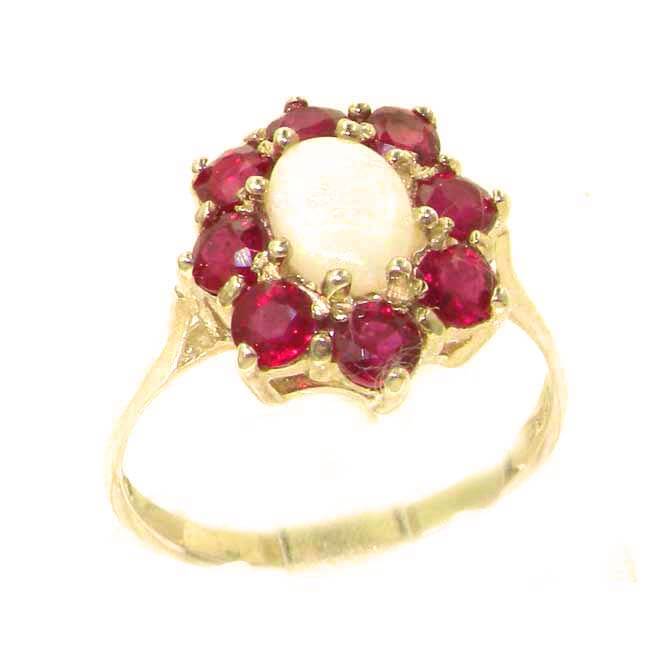 Luxury Ladies Solid 9ct Gold Natural Opal & Ruby Cluster Ring Luxury Ladies Solid 9ct Gold Natural Opal & Ruby Cluster Ring