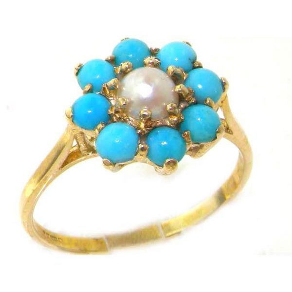 9ct Gold Pearl & Turquoise Ring