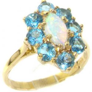 9ct Gold Vibrant Fiery Opal & Blue Topaz Cluster Ring