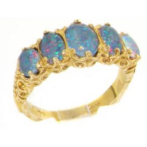Luxury Ladies Victorian Style Solid Hallmarked 9ct Gold Genuine Opal Triplet Ring