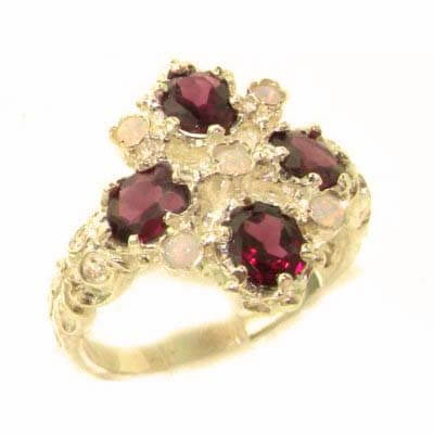 Luxury Ladies Victorian Style Solid Hallmarked 9ct Gold Natural Rhodolite Garnet & Fiery Opal Ring Luxury Ladies Victorian Style Solid Hallmarked 9ct Gold Natural Rhodolite Garnet & Fiery Opal Ring