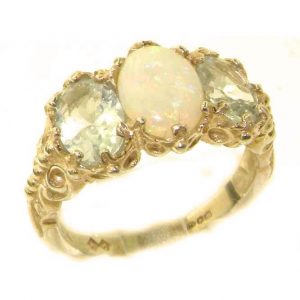 Victorian Design Solid 9ct Gold Natural Aquamarine & Opal Ring