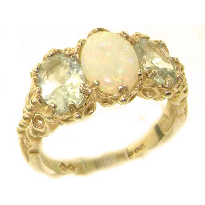 Victorian Design Solid 9ct Gold Natural Aquamarine & Opal Ring Victorian Design Solid 9ct Gold Natural Aquamarine & Opal Ring