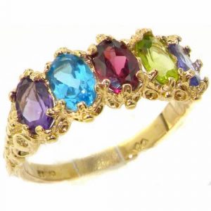 Victorian Design Solid 14ct Yellow Gold Multicolor Ring