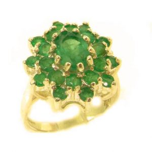 Fabulous Solid 14ct Yellow Gold Natural Emerald 3 Tier Large Cluster Ring