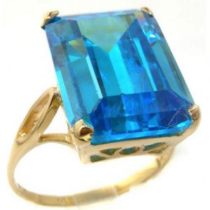 Luxury Solid 14ct Yellow Gold Womens Large Solitaire Synthetic Paraiba Tourmaline Basket Ring