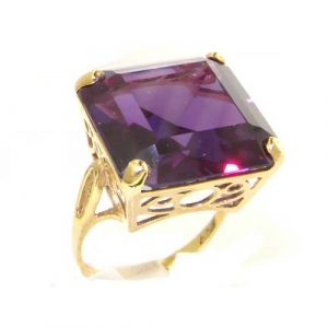 Luxury Solid 14ct Yellow Gold Huge Heavy Square Octagon cut Synthetic Alexandrite Ring