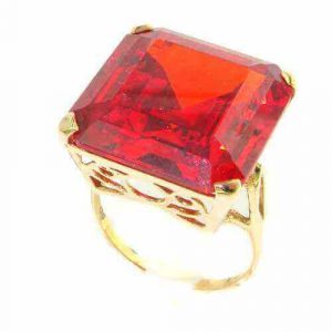 Luxury Solid 14ct Yellow Gold Huge Heavy Square Octagon cut Synthetic Orange Sapphire Ring