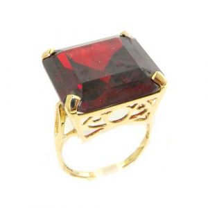 Luxury Solid 9ct Gold Huge Heavy Square Octagon cut Synthetic Garnet Ring
