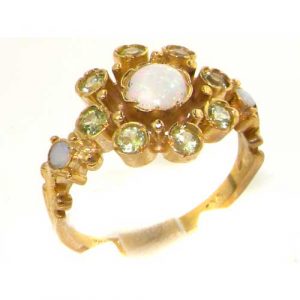 Fabulous Solid 9ct Gold Fiery Opal & Vibrant Peridot Vintage Style Ring