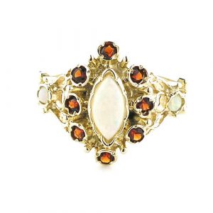 Luxury 9c Gold 9ct Gold Ladies Fiery Marquise Opal & Garnet English Victorian Style Ring - Finger Sizes K to Y Available