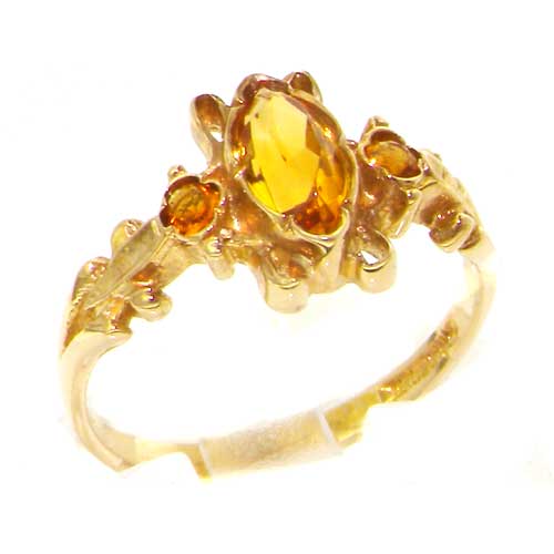 Luxury Ladies Solid British 9ct Gold Victorian Style Marquise Citrine Ring