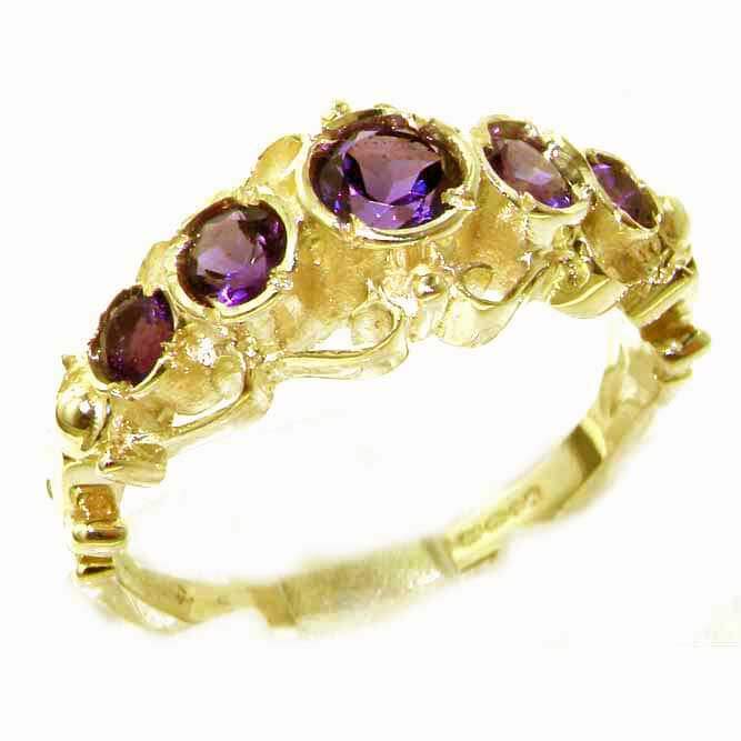 Solid 9ct Gold Genuine Natural Vibrant Amethyst Ring of English Georgian Design Solid 9ct Gold Genuine Natural Vibrant Amethyst Ring of English Georgian Design