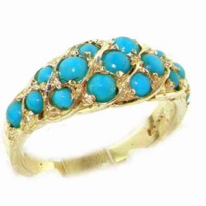 Luxury Ladies Solid 14ct Yellow Gold Vibrant Turquoise Band Ring