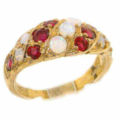 Luxury Ladies Solid 9ct Gold Natural Fiery Opal & Vibrant Ruby Band Ring Luxury Ladies Solid 9ct Gold Natural Fiery Opal & Vibrant Ruby Band Ring